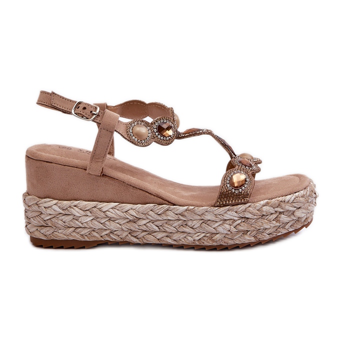 Dámské sandály na klínku s prýmkem S.Barski MY291 béžová béžový Dámské sandály na klínku s prýmkem S.Barski MY291 béžová béžový