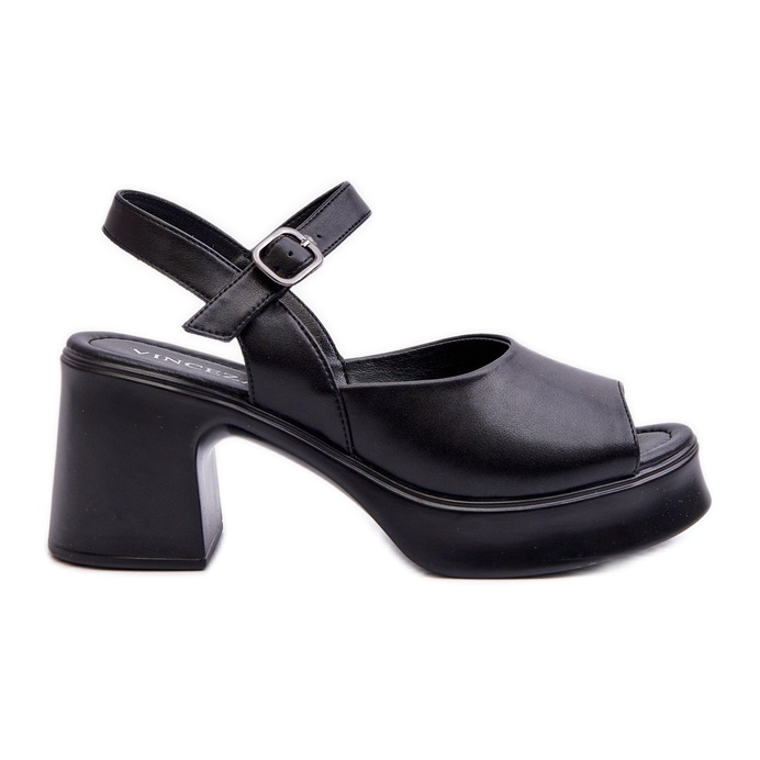 Dámské kožené sandály na vysokém podpatku Vinceza 66627 Black černá