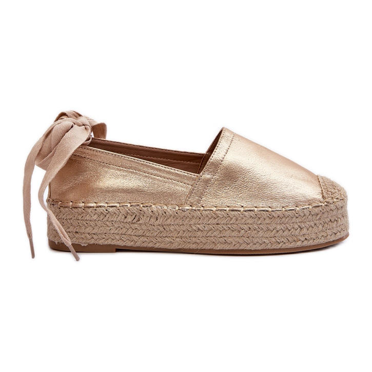 Dámské espadrilky uvázané na platformě s pleteným zlatým tailesse