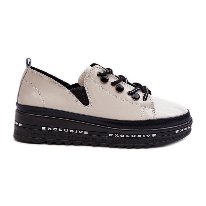 Dámské šněrovací boty na platformě přírodní kůže S.Barski LR620 béžová béžový