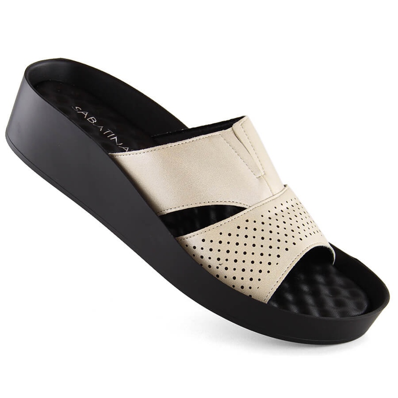 Dámské béžové lesklé žabky s gumičkou Sabatina 2318-4 béžový