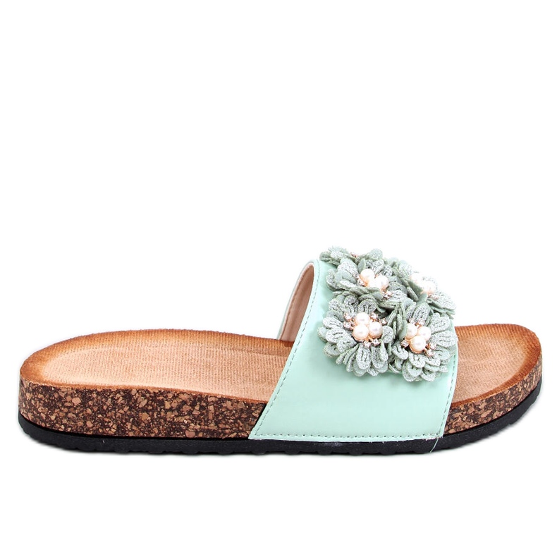 Korkové pantofle Emiles Green s květinami zelená Korkové pantofle Emiles Green s květinami zelená