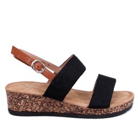 Korkové sandály na klínku Wadoux Black černá