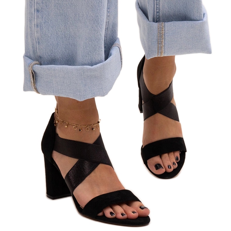 Evento Černé sandály na vysokém podpatku s koženou stélkou Sewim černá Evento Černé sandály na vysokém podpatku s koženou stélkou Sewim černá