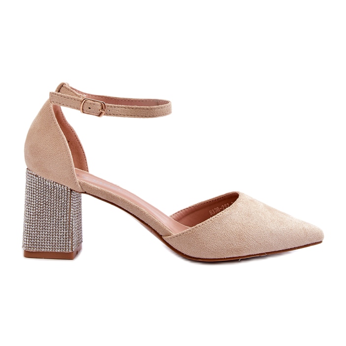 Béžové lodičky z eko semiše na zdobeném podpatku béžový