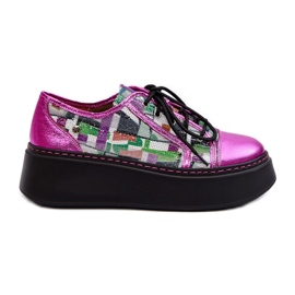Dámské kožené tenisky na platformě Maciejka 06479-15 Fuchsia růžový