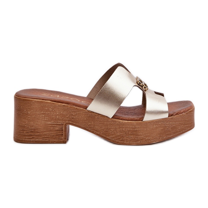 Zazoo 40412 Kožené elegantní dámské žabky se zlatým zdobením