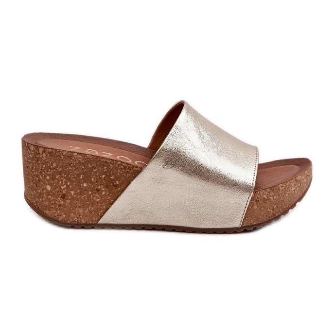 Zazoo 40289 dámské kožené žabky s korkovým klínem, zlaté zlatý