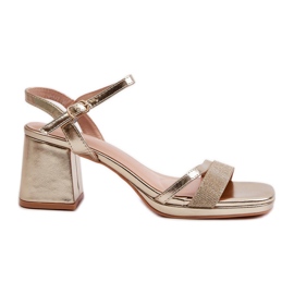 Dámské sandály na vysokém podpatku s lesklým páskem, zlatá Tessata zlatý