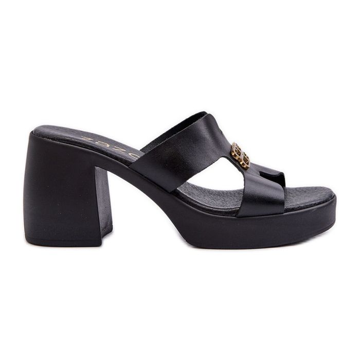 Zazoo 40419 Dámské kožené žabky s výřezy a zdobením, černá