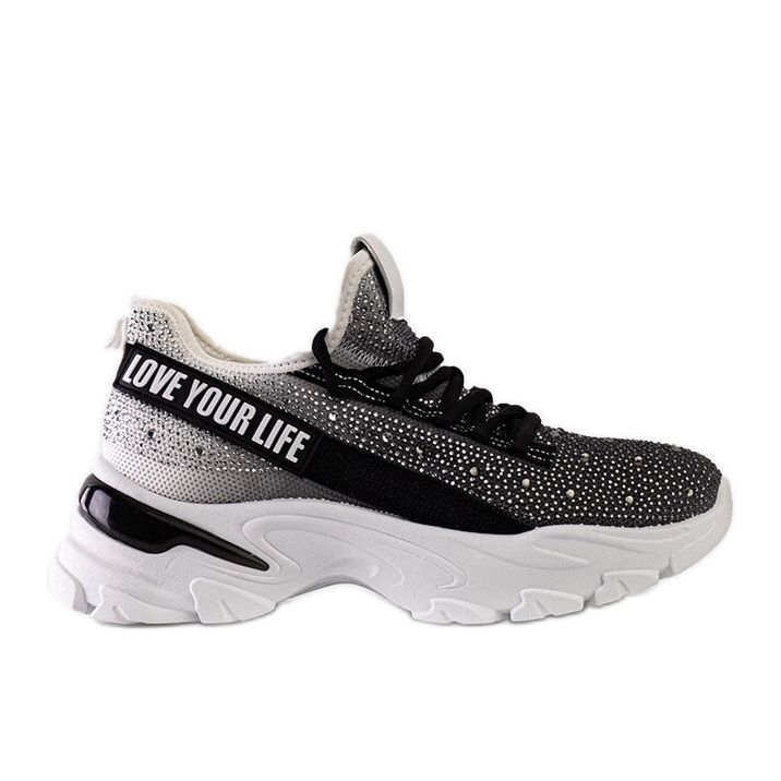 Bílé a šedé lesklé masivní tenisky značky Senai černá