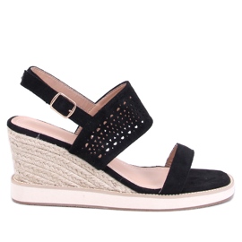 Debeve Černé espadrilkové sandály na klínku černá Debeve Černé espadrilkové sandály na klínku černá
