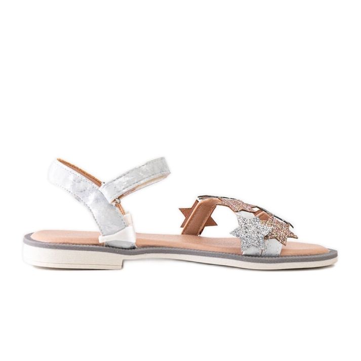 Miss Šedé dětské sandály Charisa s třpytivými hvězdičkami stříbrný