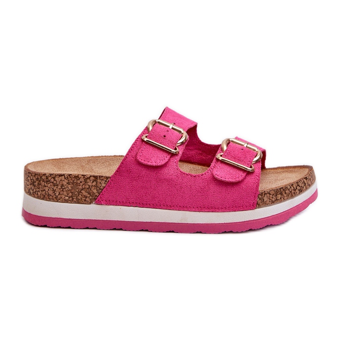 Dámské žabky na platformě s přezkami Eco Suede Fuchsia Ursila růžový
