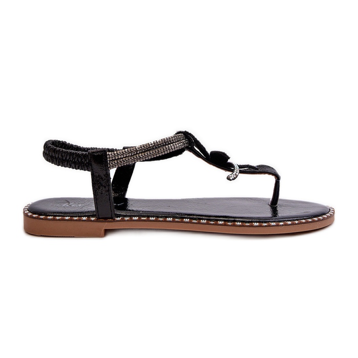 Dámské ploché sandály s ozdobnou květinou, Black Edoni černá