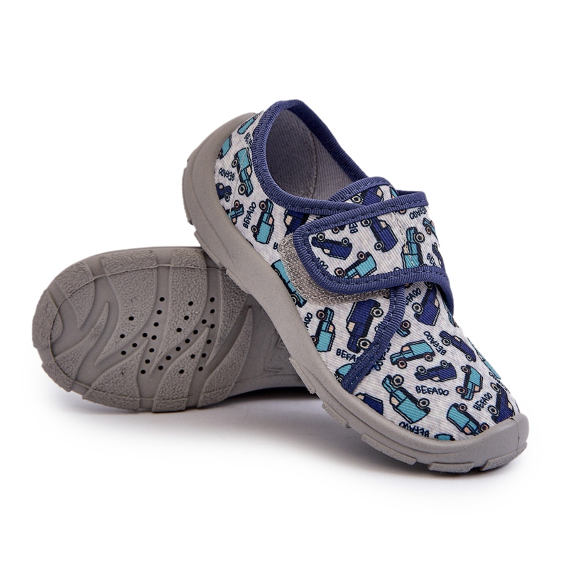 Befado Dětské pantofle na suchý zip 974X529 Grey-Navy Blue šedá