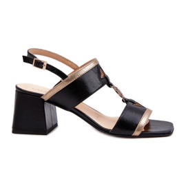 Kožené elegantní sandály na bloku Laura Messi 2768 Black černá Kožené elegantní sandály na bloku Laura Messi 2768 Black černá