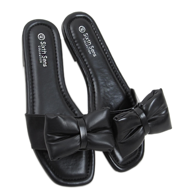 Pantofle Mili Black s mašlí černá Pantofle Mili Black s mašlí černá