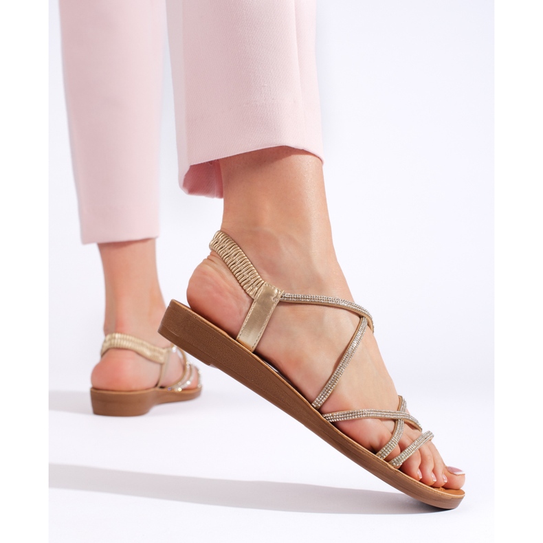 Zlaté nazouvací sandály s kamínky zlatý Zlaté nazouvací sandály s kamínky zlatý