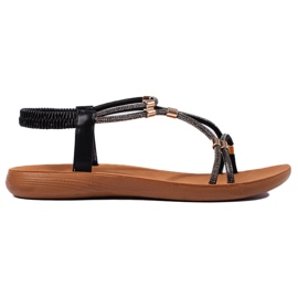 Černé ploché třpytivé sandály černý