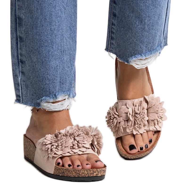 Béžové žabky s květinami na platformě Apolonia béžový