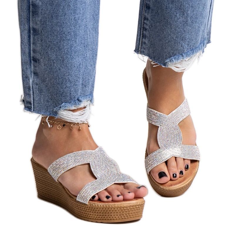 Stříbrné klínové muly se zirkony Antuanet stříbrný