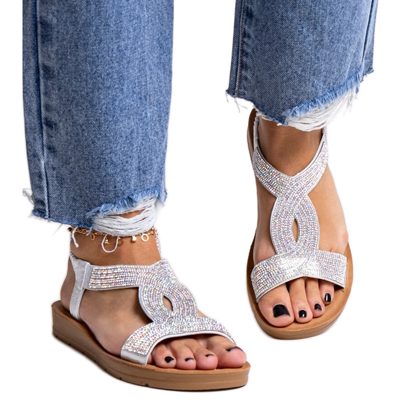 Stříbrné sandály zdobené zirkony Michalina stříbrný Stříbrné sandály zdobené zirkony Michalina stříbrný