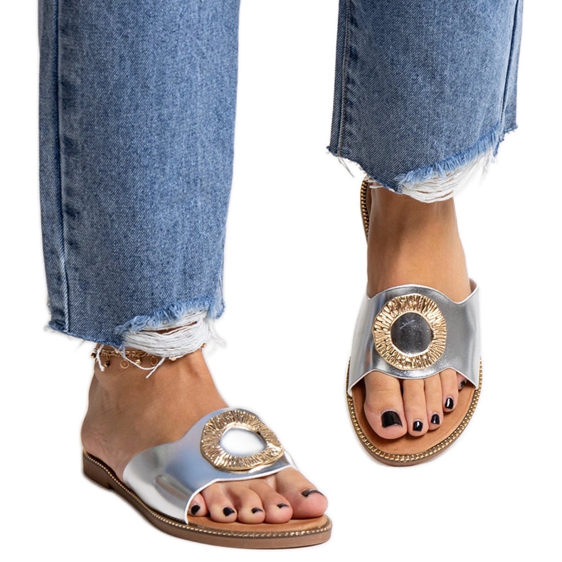 Stříbrné žabky s ozdobnou sponou Ganea stříbrný