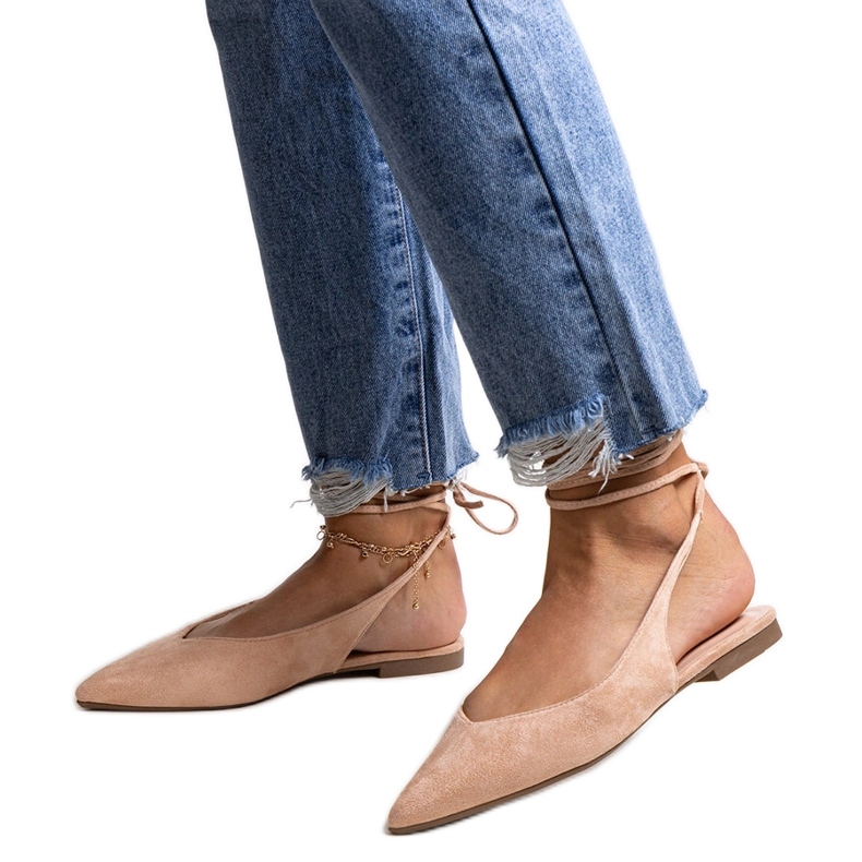 Béžové balerínky Leaia na šněrování s otevřeným podpatkem béžový