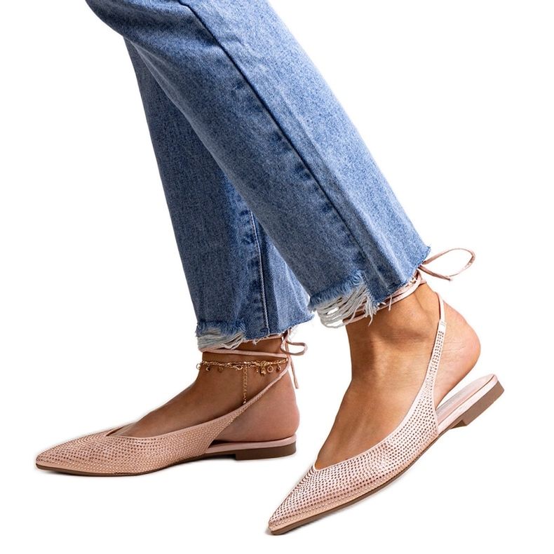 Safinové šněrovací růžové balerínky s kamínky růžový Safinové šněrovací růžové balerínky s kamínky růžový