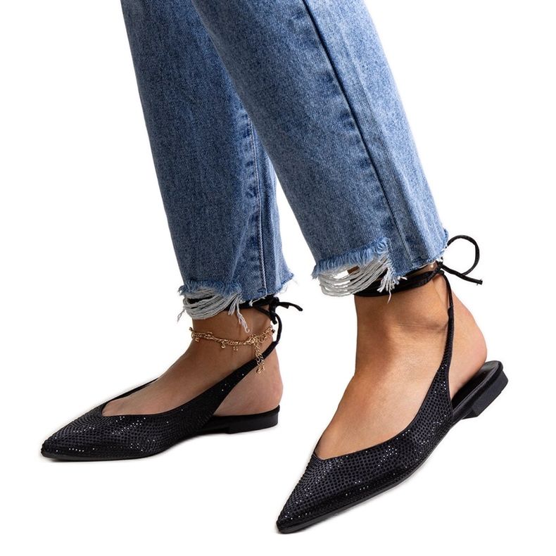 Safinové šněrovací černé balerínky s kamínky černá Safinové šněrovací černé balerínky s kamínky černá