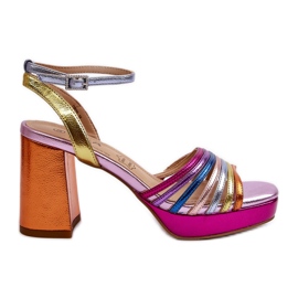 S.Barski Dámské sandály na vysokém podpatku D&amp;A CR920 Multicolor fialová