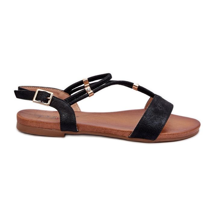 Dámské ploché sandály s řemínky S.Barski KV27-010 Black černá