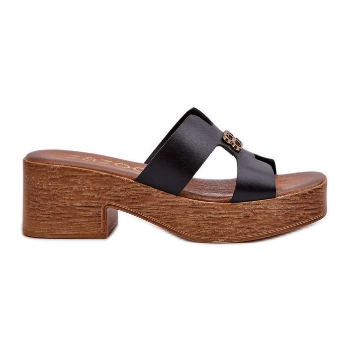 Zazoo 40412 Kožené elegantní dámské žabky se zlatým zdobením, černá Zazoo 40412 Kožené elegantní dámské žabky se zlatým zdobením, černá
