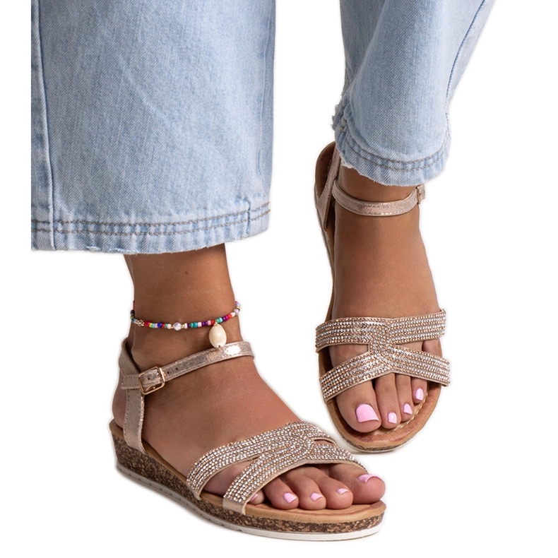 Saila champagne nízké sandály na klínku zlatý Saila champagne nízké sandály na klínku zlatý