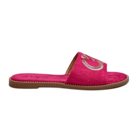 Dámské ploché žabky s flitry S.Barski KV27-052 Fuchsia růžový