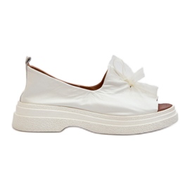 Zazoo 2939 dámské kožené sandály s mašlí, bílé bílý Zazoo 2939 dámské kožené sandály s mašlí, bílé bílý