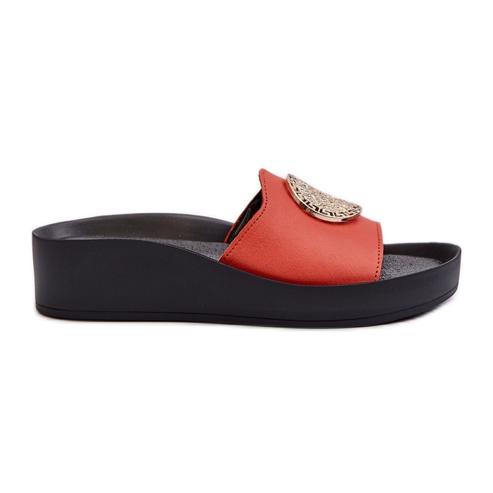 Zazoo 2920 dámské kožené žabky na klínku se zlatými detaily, oranžová oranžový