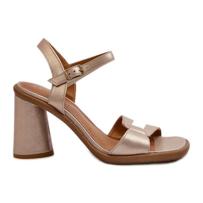 Kožené sandály na vysokém podpatku Maciejka 06029-25 Zlatá zlatý Kožené sandály na vysokém podpatku Maciejka 06029-25 Zlatá zlatý