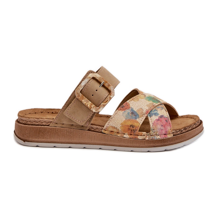 Pohodlné dámské žabky s květinovou přezkou Inblu GS000051 hnědá hnědý