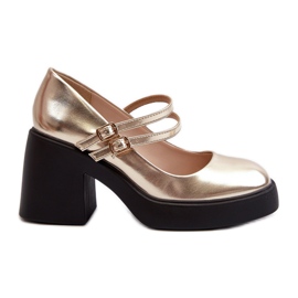 Ekologické kožené lodičky s robustními podpatky, zlatá Halmina zlatý