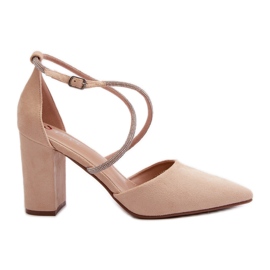 Ekologické semišové lodičky na vysokém podpatku s béžovými zirkony Lagra