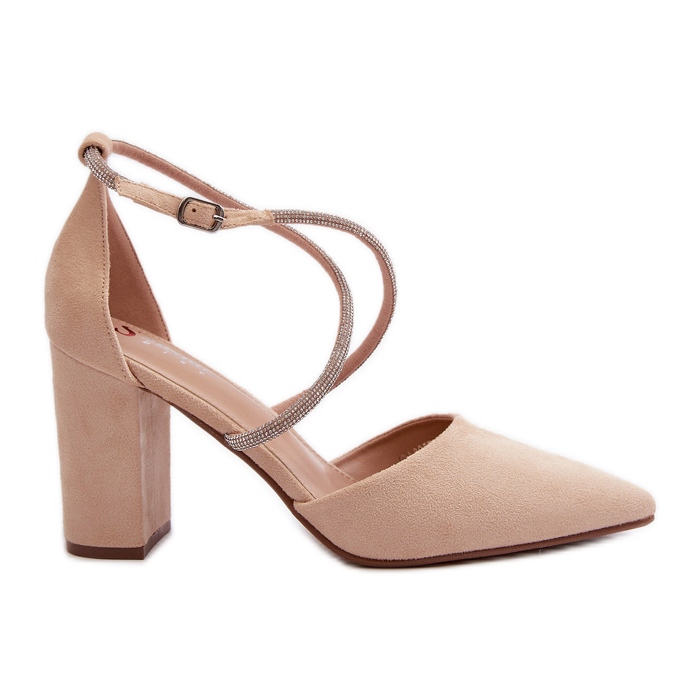 Ekologické semišové lodičky na vysokém podpatku s béžovými zirkony Lagra Ekologické semišové lodičky na vysokém podpatku s béžovými zirkony Lagra