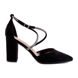 Ekologické semišové lodičky na vysokém podpatku s kubickými zirkony, černá Lagra Ekologické semišové lodičky na vysokém podpatku s kubickými zirkony, černá Lagra