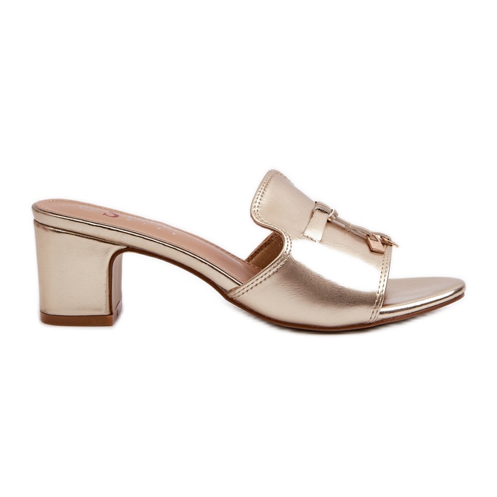 Dámské žabky vyrobené z eko kůže s vysokými podpatky, zlatá Jemenna zlatý