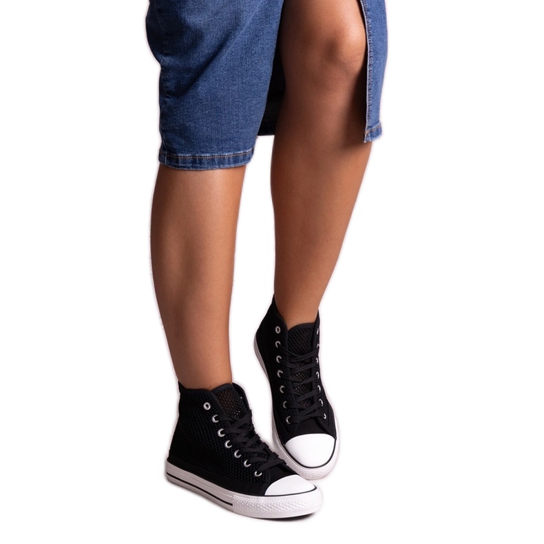 Bez marki Černé vysoké prolamované tenisky Shima černá