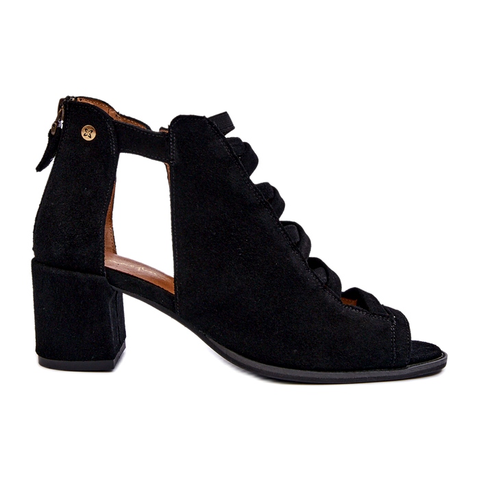 Semišové dámské sandály na vysokém podpatku Maciejka 06456-01 Černá