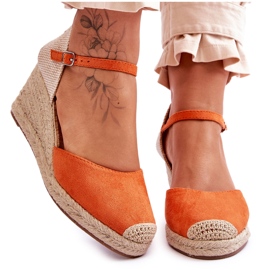 Semišové Espadrilky Sandály na klínu Oranžová Cammer pomerančový