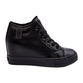 Dámské kožené tenisky na klínku Big Star MM274001 Black černý