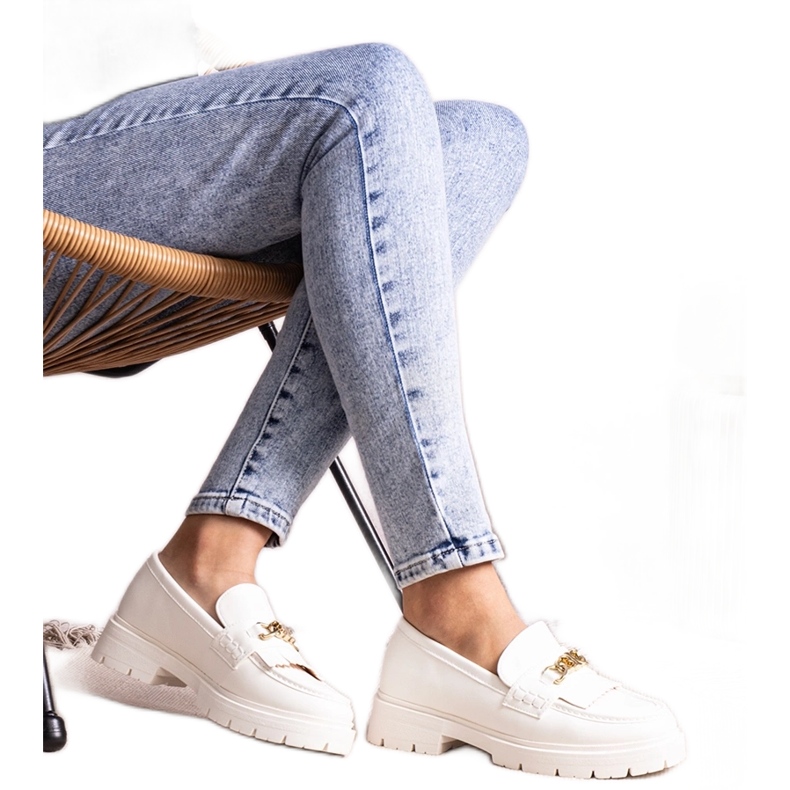 Bez marki Bílé boty se zlatou přezkou od Anielania bílý Bez marki Bílé boty se zlatou přezkou od Anielania bílý